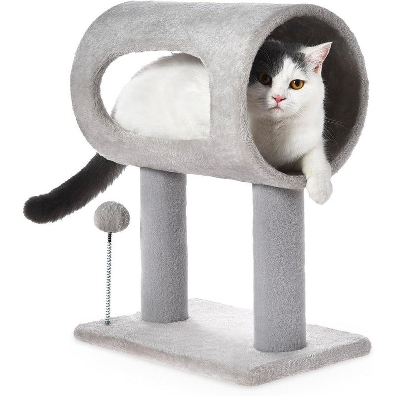 Dogs Scratching Tree Cat Tree with Tunnel, Bed & Hanging Ball | Fluffball Club